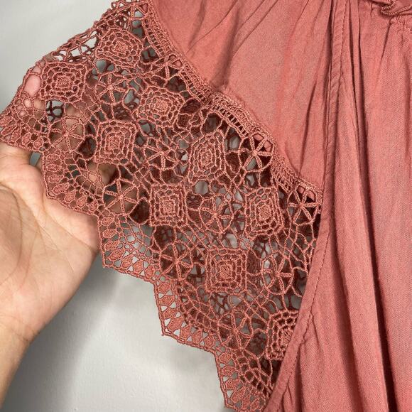 Old Navy Crochet Top Womens Size XXL Mauve Pink Boho Tassle Shirt Viscose Blend - Picture 5 of 6